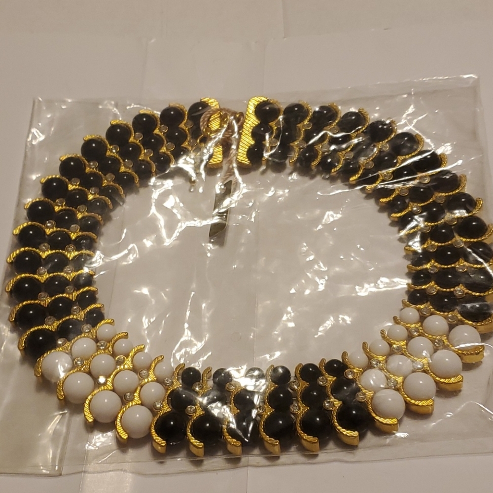 NWT, NIB IMAN designed 2tone Golden Necklace w/crystals - Picture 1 of 7